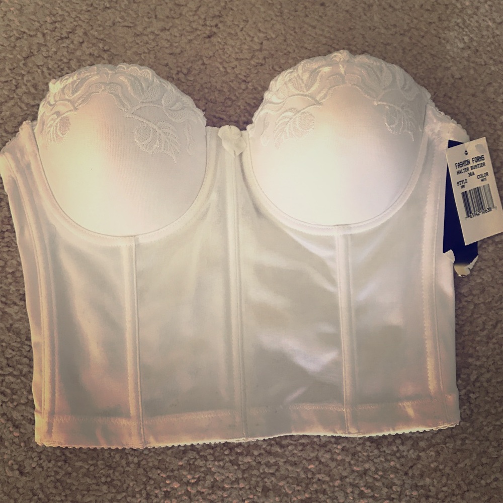 Longline Lace-Trim Strapless Bustier Bra in White
